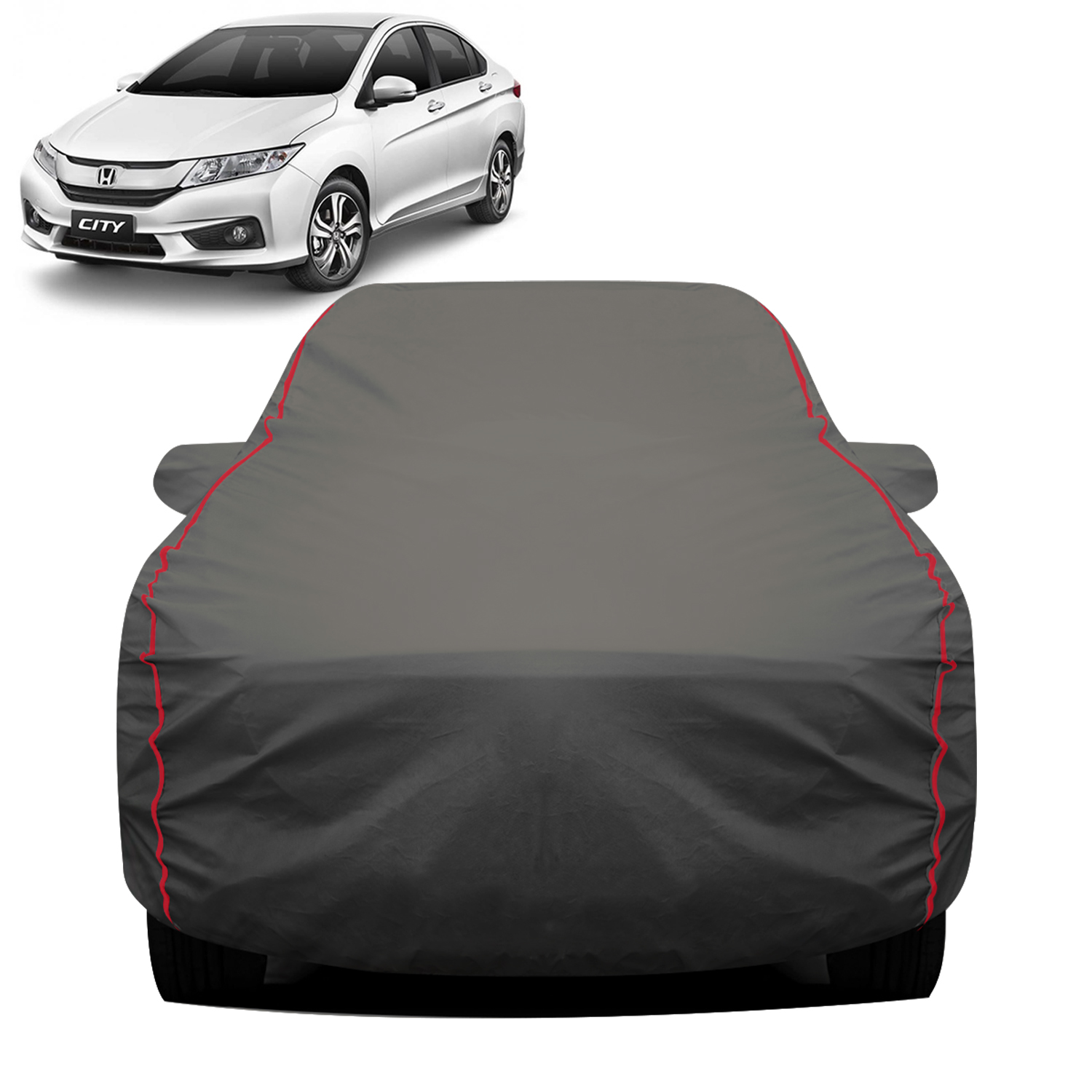 Carzex 2X2 Heavy Duty Red Border Car Body Cover for Honda City i-Vtec